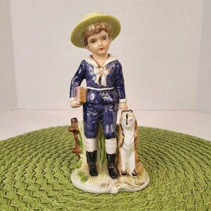 Vintage School Boy with Dog Porcelain Figurine